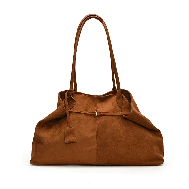 Velvet Zipper 2024 New Product Large Tote Bag Solid Large Capacity Popular Fashion Shoulder Bag Soft Simple Commuter Handbag
