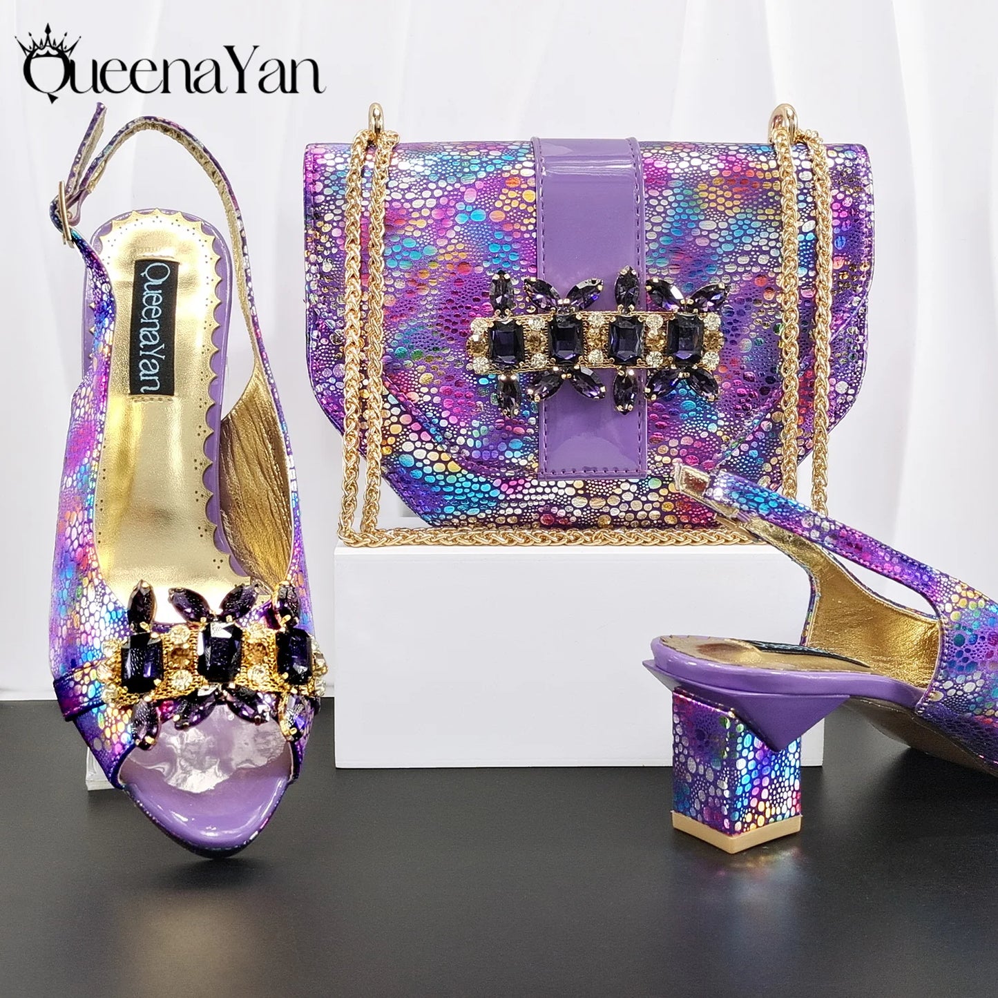 Nigerian Style Rhinestone Embellished Three-Dimensional Bag And Good Material Peep Toe Pumps Elegant Clutch Bag Women Shoes