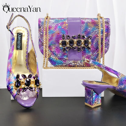 Nigerian Style Rhinestone Embellished Three-Dimensional Bag And Good Material Peep Toe Pumps Elegant Clutch Bag Women Shoes