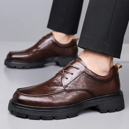 Men's Comfortable Genuine Leather British Thick-soled Business Leather Shoes for Spring 2025, New Lace-up Oxford Shoes