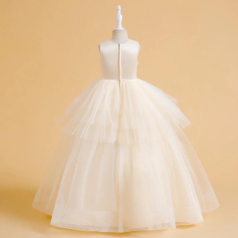 Vestidos de Festa de Daminha Batismo de Verão Meninas Elegante Tule Vestido de Noiva Formatura Menina Laço Princesa Vestido de Aniversário Fantasia de Natal