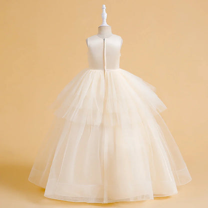 Vestidos de Festa de Daminha Batismo de Verão Meninas Elegante Tule Vestido de Noiva Formatura Menina Laço Princesa Vestido de Aniversário Fantasia de Natal