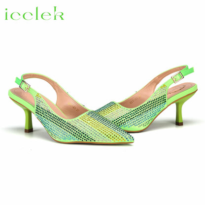 Italian Design African Women's High Heels Pointed Toe Sandals Party Wedding Party Magenta Color Shoes and Bags Set