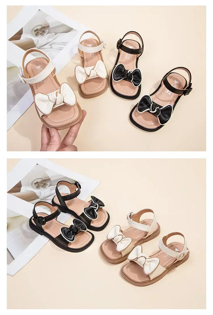 New Children's Sandals Summer Bowknot Girls Princess Causal Shoes Fashion Kids Soft Bottom Beach Flat Sandals Open-toe Versatile