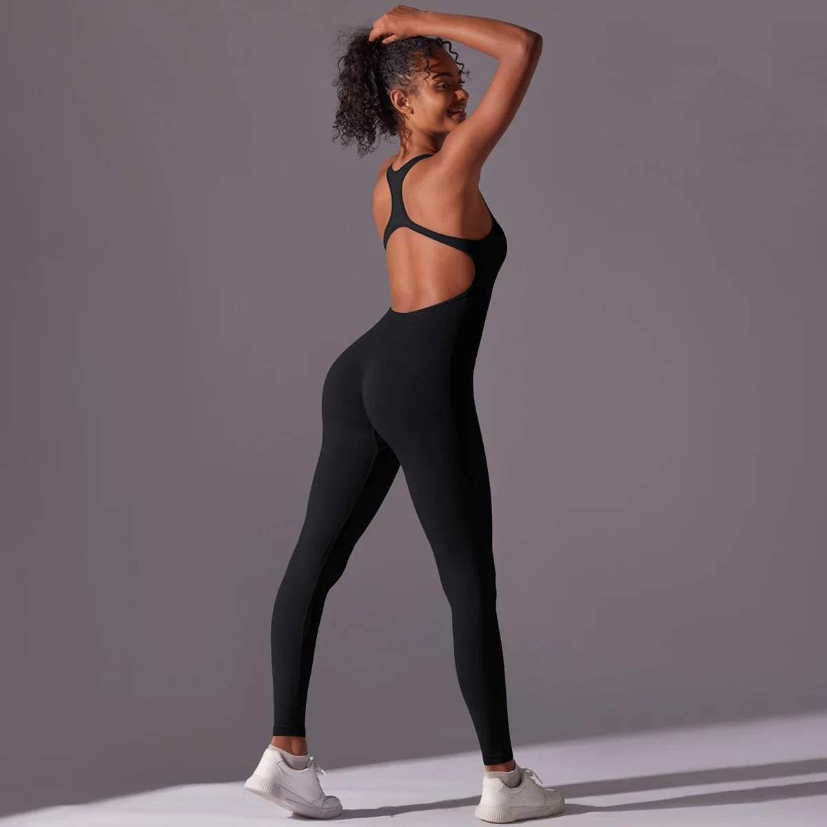 Backless Yoga Bodysuit Women Sports Jumpsuit Fitness Sportswear Workout Set Solid Color Seamless Butt Lifting Yoga Bodysuit