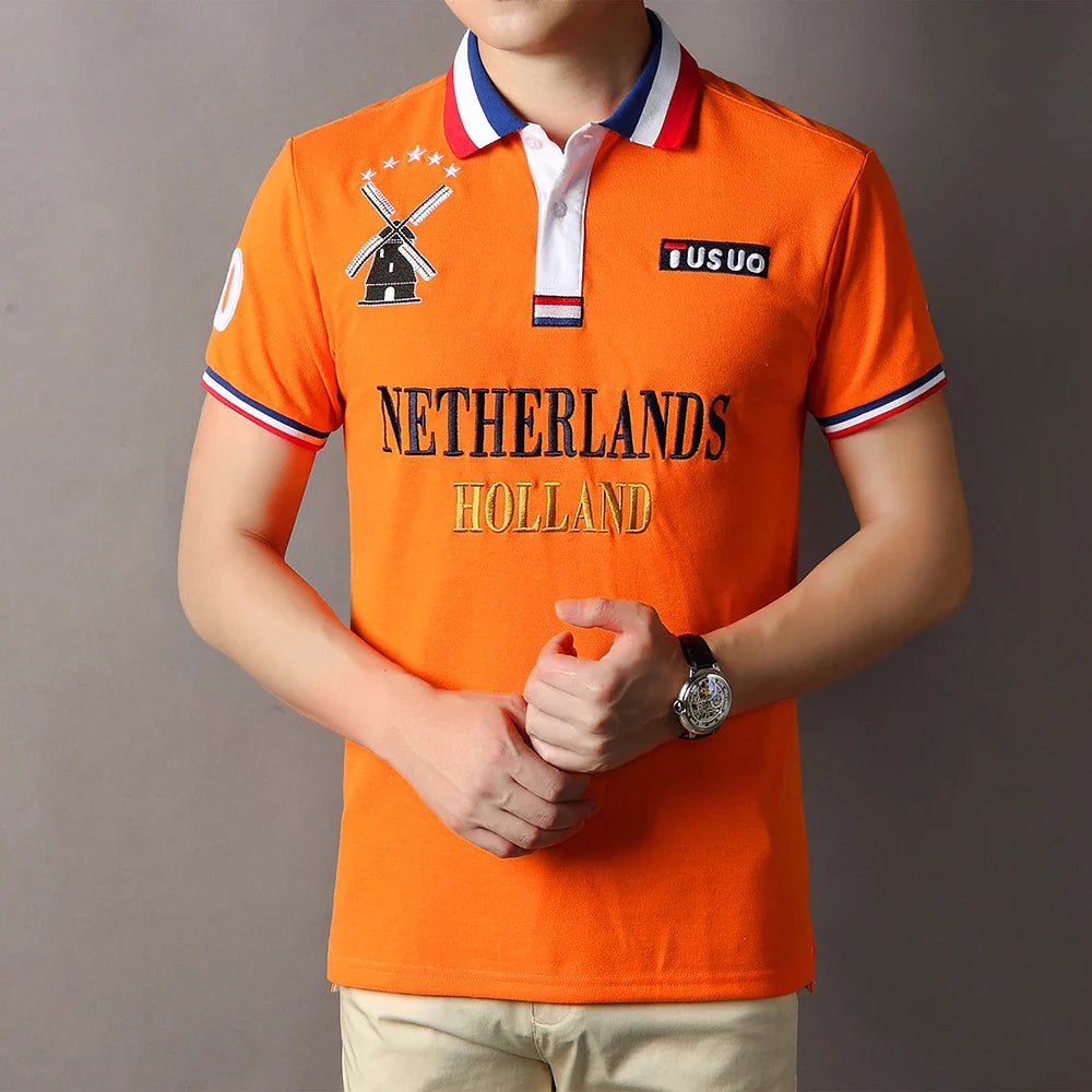 Men's polo shirt Netherlands easter monday king's birthday all saints'day christmas day cotton embroidery stitching color hollan