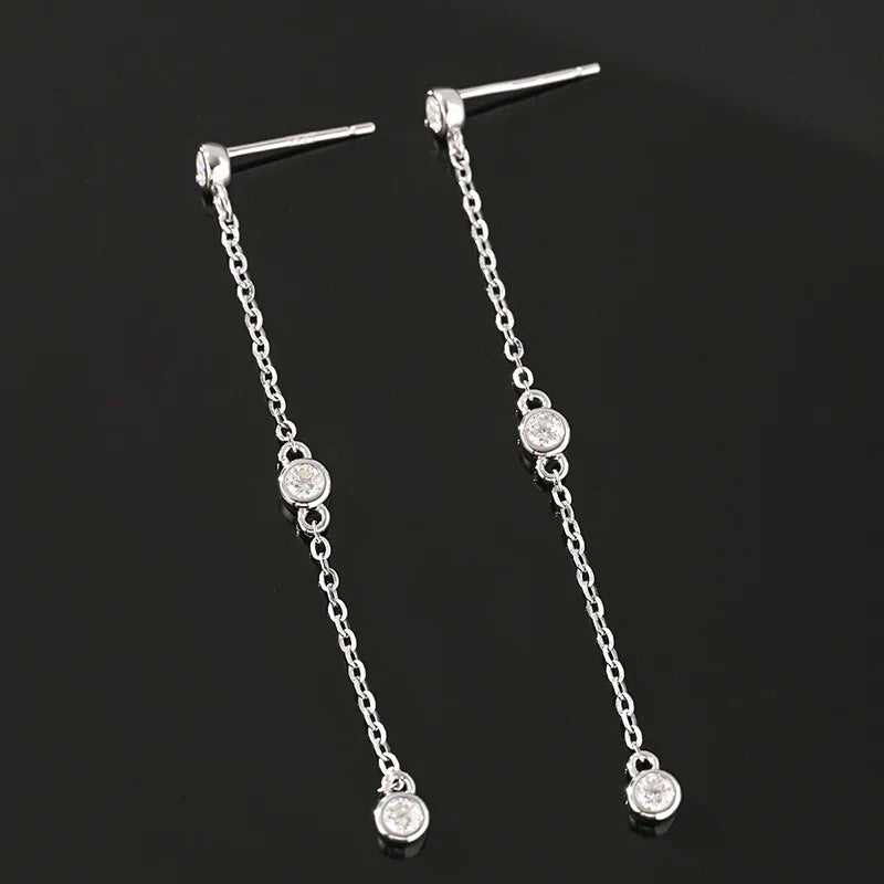 2.5mm Bubbles Tassel All Moissanite Drop Earrings for Women Sparkling Round Cut Female Jewelry S925 Sterling Silver