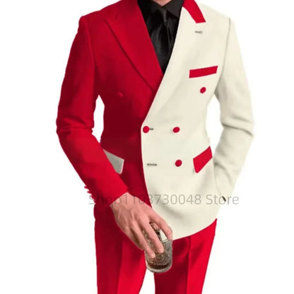 2PCS Fashion Wedding Men Suits Slim Fit Peak Lapel Double Breasted Blazer Pants Set for Party Prom Formal Business Men Clothes