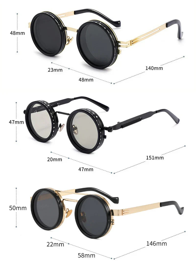Metal Round Punk ND9-level Adjustable Dimming Sunglasses Women Polarized UV400 Fashion Men Outdoor Sun Glasses