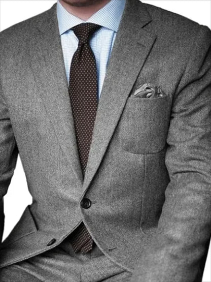 2 Piece Men s Suits Blazers Brown Herringbone Tweed Casual Men for Winter Wedding Groomsmen Tuxedo Male Set Jacket with Pants