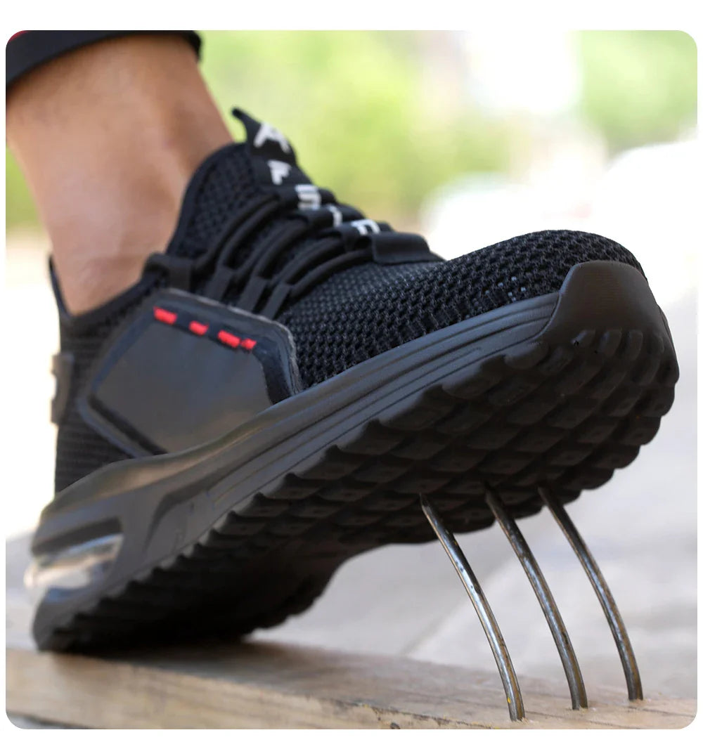 Men's Summer Mesh Safety Shoes Steel Toe Anti- Crush Breathable Lightweight Work Shoes Knitted Upper Kevlar Insertion Proof