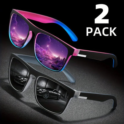 2pcs Square Gradient Mutipcolor Polarized Sunglasses Anti Glare Sun Shades For Summer Party Vacation Travel Driving Fishing