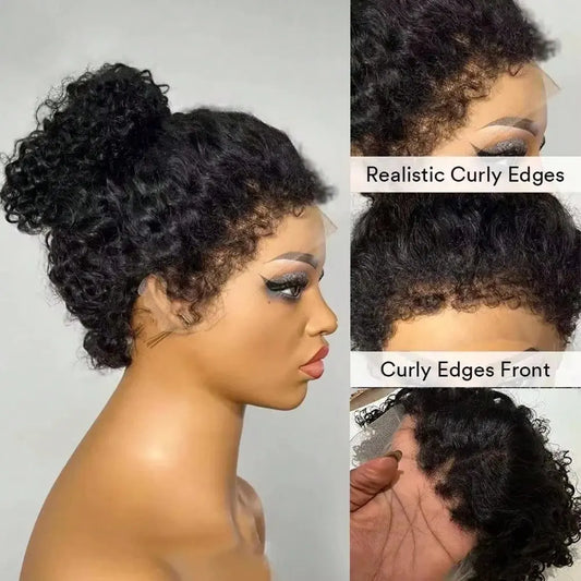 13x4 Curly Lace Front Human Hair Wig Brazilian Hair Pre Plucked Baby Hair Ear to Ear HD Lace Natural Color Full Edges Look