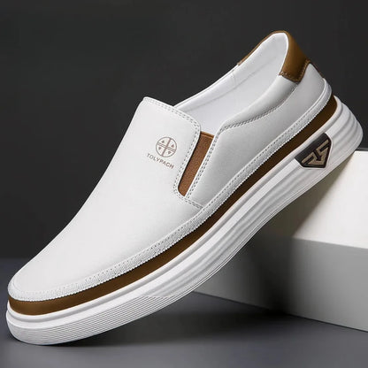 Men's handmade leather shoes luxury casual shoes white men's loafers office formal flat shoes outdoor men's sliding shoes