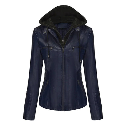 Women’s hooded jacket coat set, detachable design, faux leather, spring autumn, regular fit, L–XXL