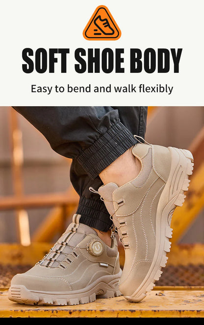 Men's Safety Shoes with Button Design Steel Toe Anti- Crush Resistant And Slip-Resistant Outsole for Outdoor Workshop Workwear