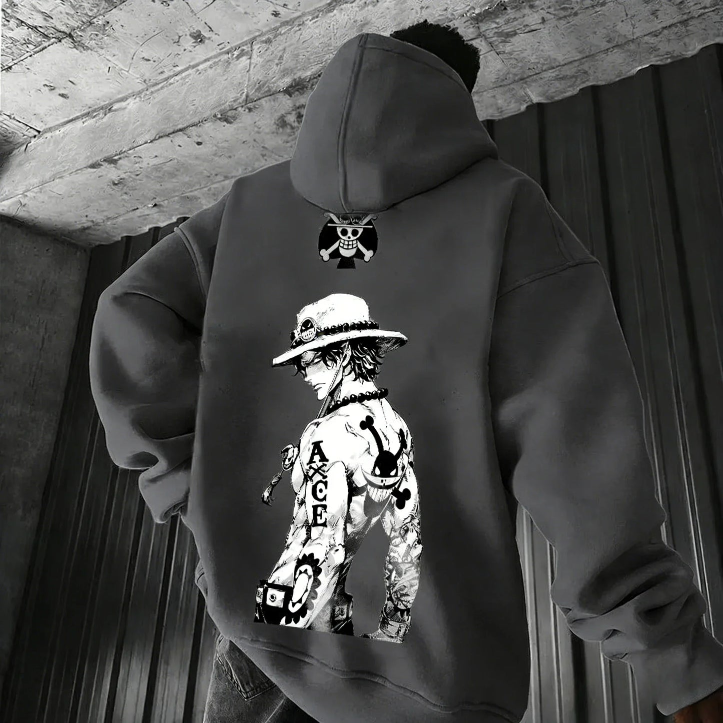 Anime Ace Hand Drawn Printed Hoodie Spring/Autumn New Harajuku Men's and Women's Loose Casual Parent Child Sweater Top