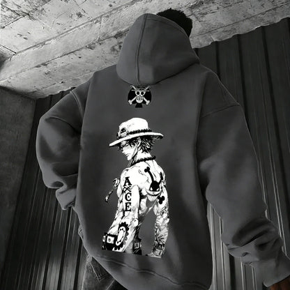 Anime Ace Hand Drawn Printed Hoodie Spring/Autumn New Harajuku Men's and Women's Loose Casual Parent Child Sweater Top