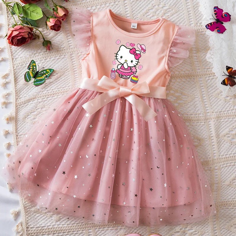 Girls Sequin Tutu Dress with Bow Flutter Sleeves Summer Princess Party Outfit for Toddler Kids 2-6 Years