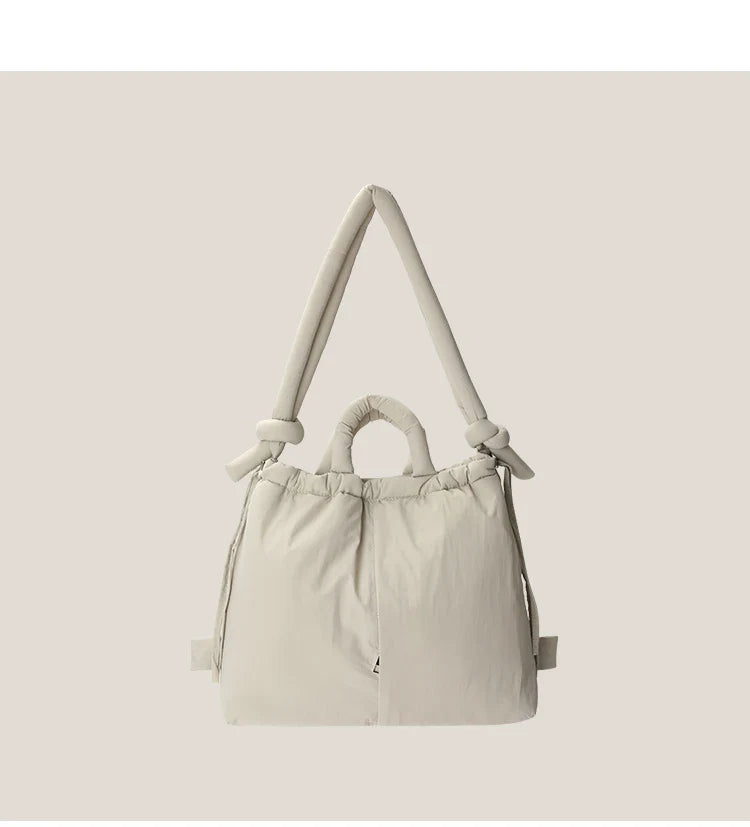 Casual nylon padded tote bag designer soft puffer women shoulder crossbody bags Simple Vintage large capacity handbags 2025