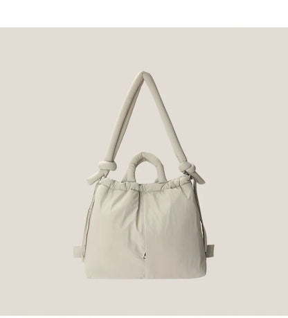 Casual nylon padded tote bag designer soft puffer women shoulder crossbody bags Simple Vintage large capacity handbags 2025