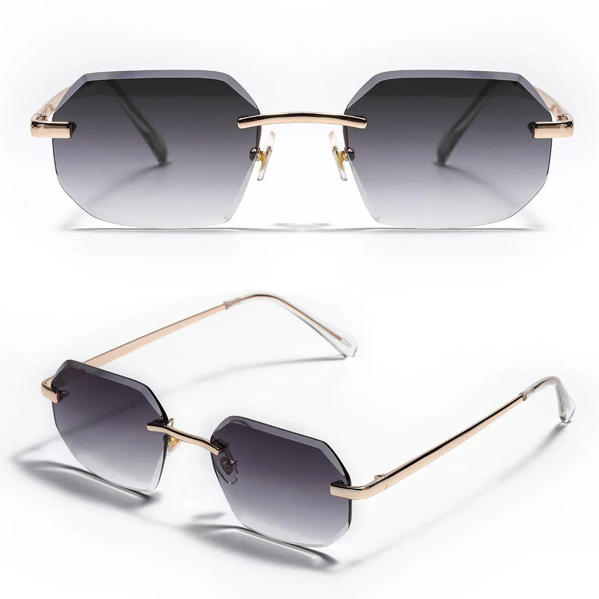 Sunglasses Men Brand Designer Fashion Rimless Sun Glasses Shades Diamond Cut Lens Ladies Frameless Metal Eye glasses