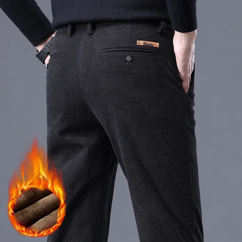 Thick Stretch Men's Corduroy Fleece Pants Fashion Business Casual Warm Chenille Male Brand Trousers Winter Thermal Pants