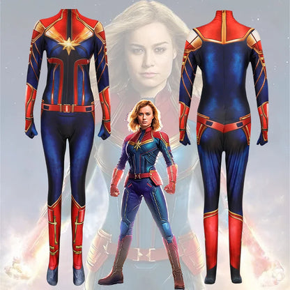 Movie Captain Cosplay Costume Women Superhero Cos Stage Jumpsuit Halloween Carnival Role Play Party Zentai Kids Adult