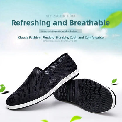 Men's Summer Soft Bottom Driving Shoes Breathable Mesh Slip-On Shoes Wear-Resistant Casual Old Beijing Style Rubber Sole