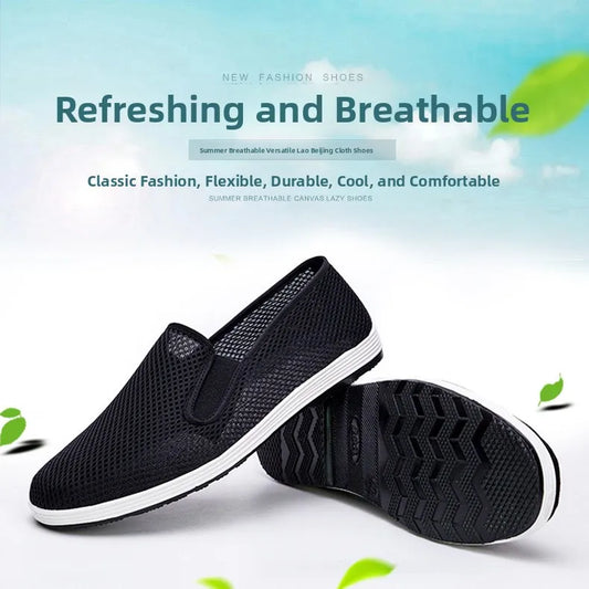 Men's Summer Soft Bottom Driving Shoes Breathable Mesh Slip-On Shoes Wear-Resistant Casual Old Beijing Style Rubber Sole