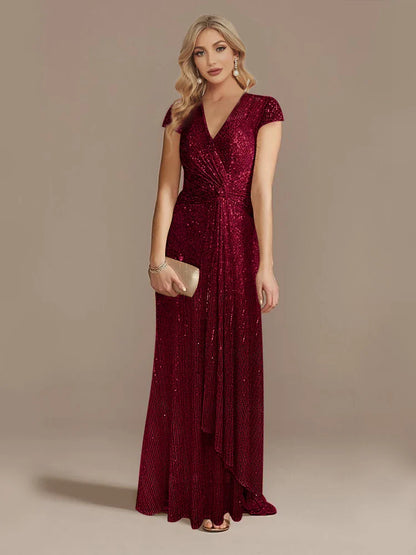 New Luxury Blue V-Neck Sequin Evening Dresses Elegant 2025 Women Party Maxi Dress Gowns Long Cocktail Dresses Gowns Prom