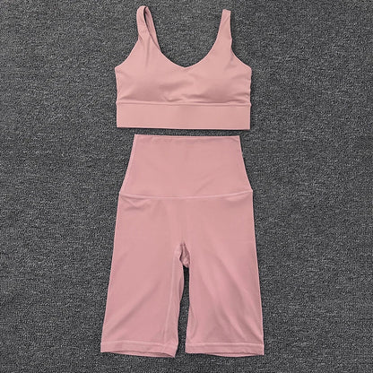 Nylon Short Sets Womens Clothing Sports Bra Cycling Shorts Workout Set Women's Tracksuit Gym Yoga Sexy Outfit Women 2023