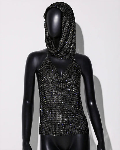 Y2K Streetwear Rhinestone Women Tank Top Punk Goth Hip Hop Bandana Head Wraps Vest Rave Festival Women Tops Tee For Nightclub