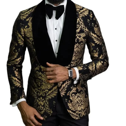 Tuxedo Suits for Men Wedding Slim Fit Navy Blue and Gold Gentleman Male Costume Suit Set