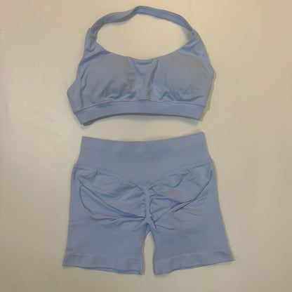 Yoga Shorts Set Seamless Yoga Set Workout Scrunch Shorts Sets Halter Sports Bra Scrunch Shorts Fitness Clothes Gym Suit