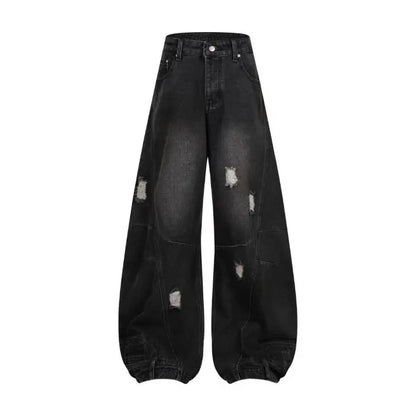 Autumn New Men's 98% Cotton Jeans American Y2k Streetwear Hole Patchwork Design Denim Pants Youth Straight Baggy Stretch Jeans