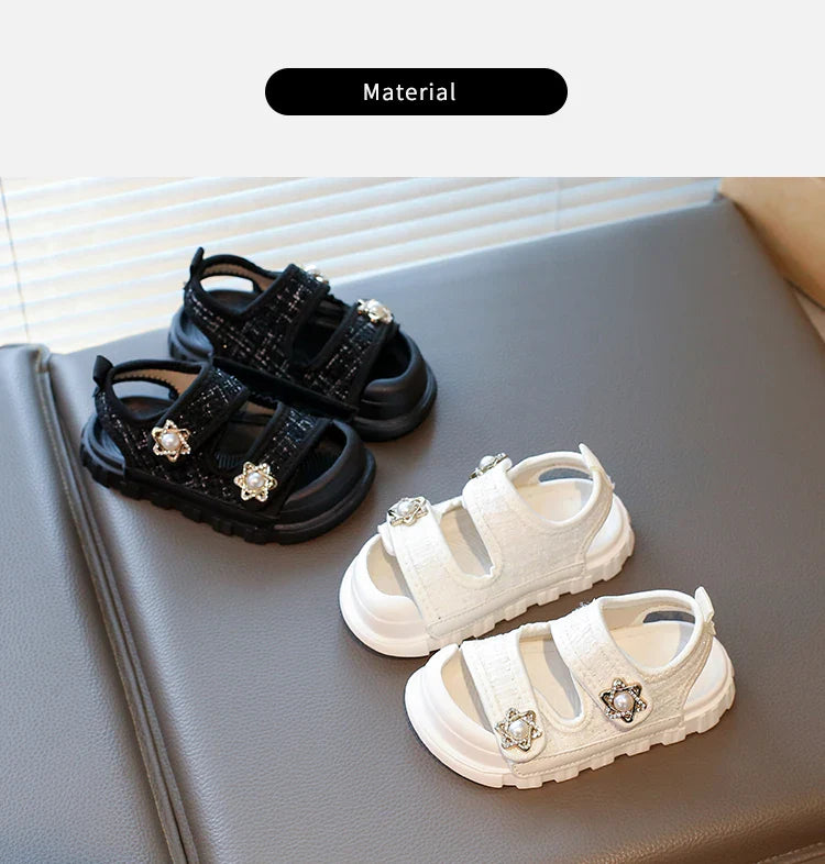 2025 Summer New Children Sandals Girls Elegant Princess Style Sandals Baby Anti-kick Foot Protection Sandals