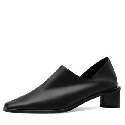 2025 Hot Sale slip-on Genuine Leather Women Pumps Square Toe Med Thick Heels Soft Upper Pumps Office Ladies Dress Shoes