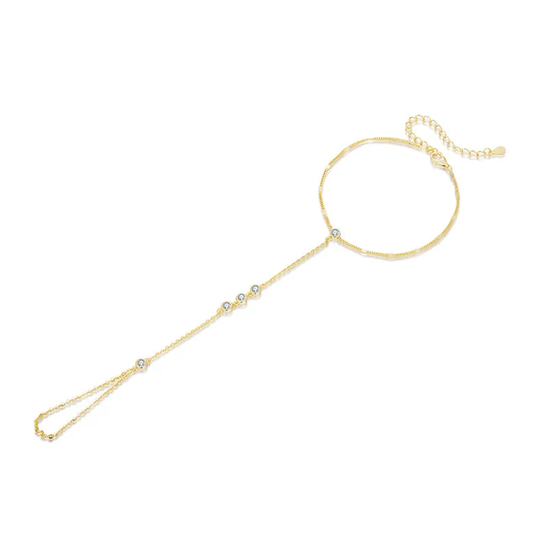 925 Sterling Silver Adjustable Hand Chain Bracelet Four-leaf Clover CZ Finger-Wrist Link for Women Xmas Body Jewelry 14K