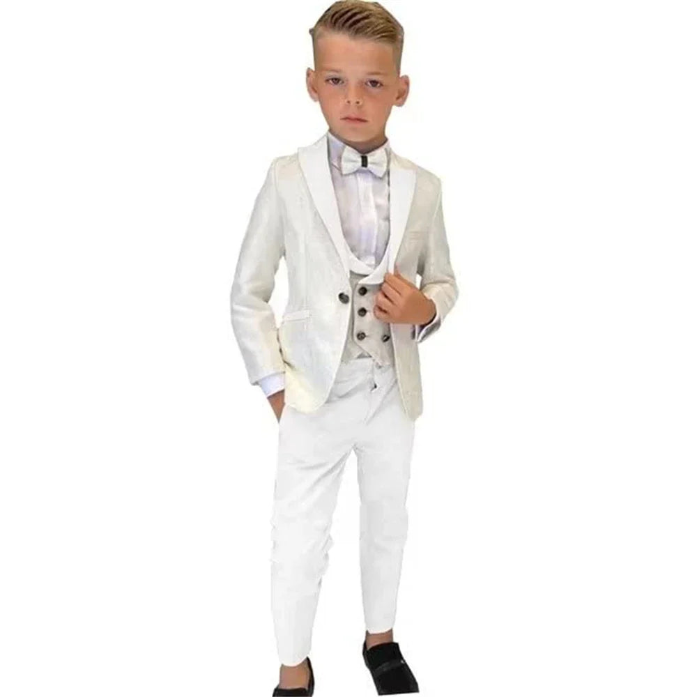 Paisley White Boy's Suit Set Wedding Guest Outfit For Kids Children Pantsuit Three Pieces Blazer Vest Pants Smart Stylish Tuxedo