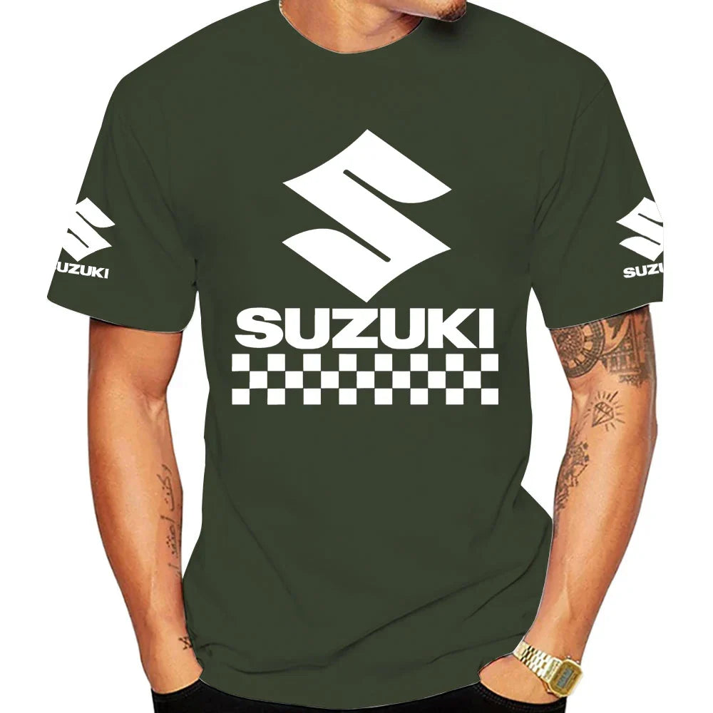 2026 Summer New Racing Motorcycle 100% Cotton Trendy Men T-shirt Daily Outdoor Sports Casual Loose Street Short-sleeve