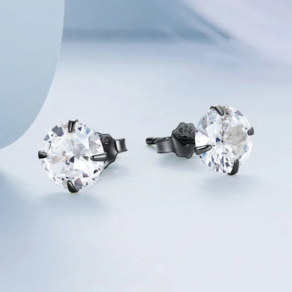 CZ Stud Earrings 925 Sterling Silver Platinum Plated Round Cubic Zirconia Hypoallergenic Barbell Earrings 4-7mm