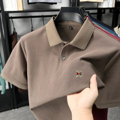 High end brand 100% cotton short sleeve polo shirt men's summer new soft breathable lapel T-shirt fashion letter embossed top