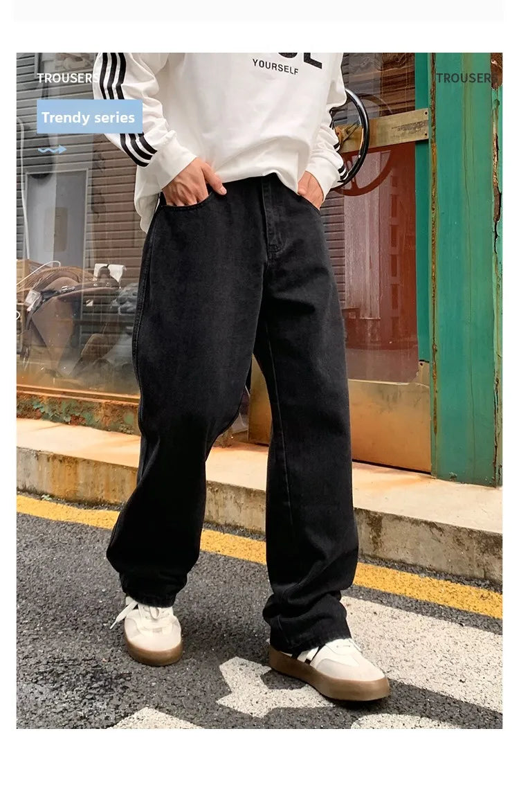 Men's Daily Casual American Korean Loose Jeans Spring Summer Fashion Street Style Retro Straight Wide Leg Y2K Jeans Denim Pants