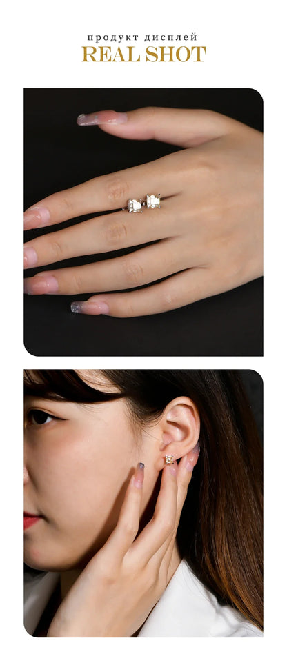 Silver 925 Earring Yellow Moissanite Screw Back Stud Square Stud Earrings For Women  Princess Cut 5*5MM Jewelry 귀걸이