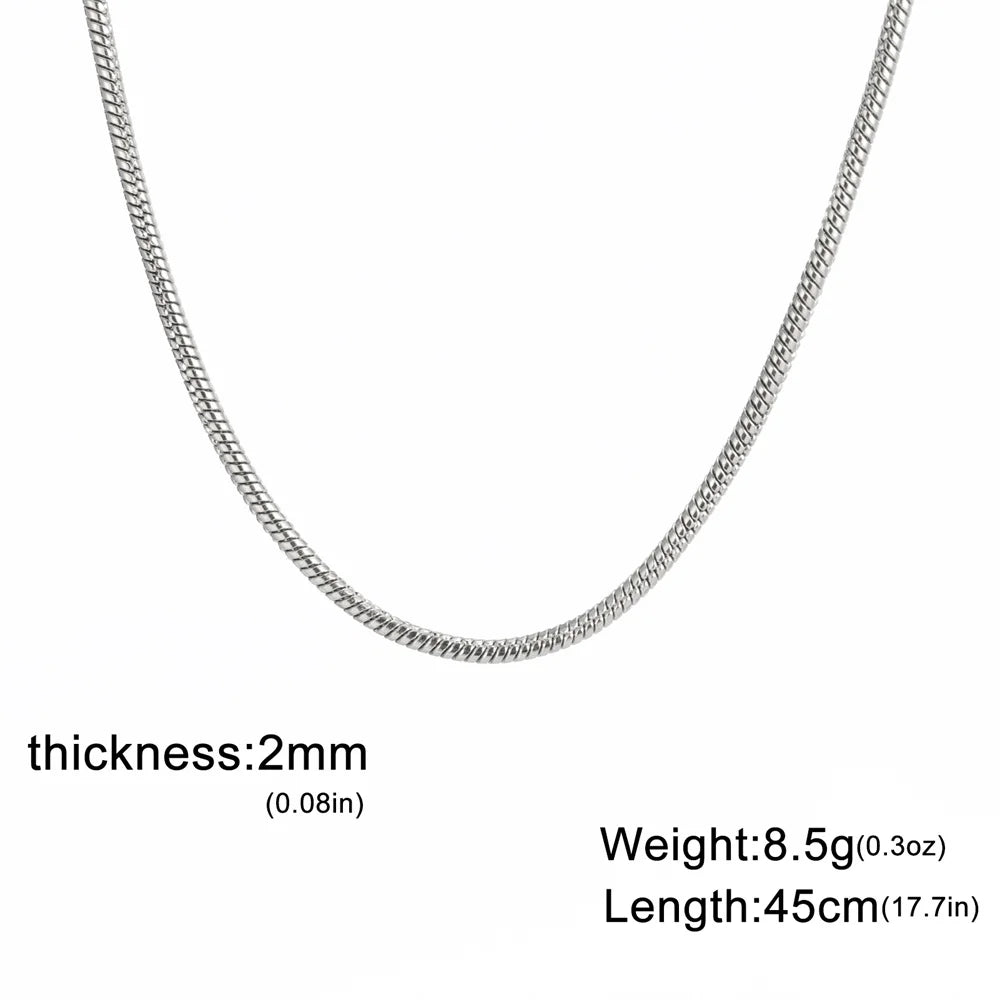 Round Snake Chain Necklace for Women Men Stainless Steel Link Chain 0.9mm 1.2mm 2mm Chains Choker Fashion Jewelry Gifts