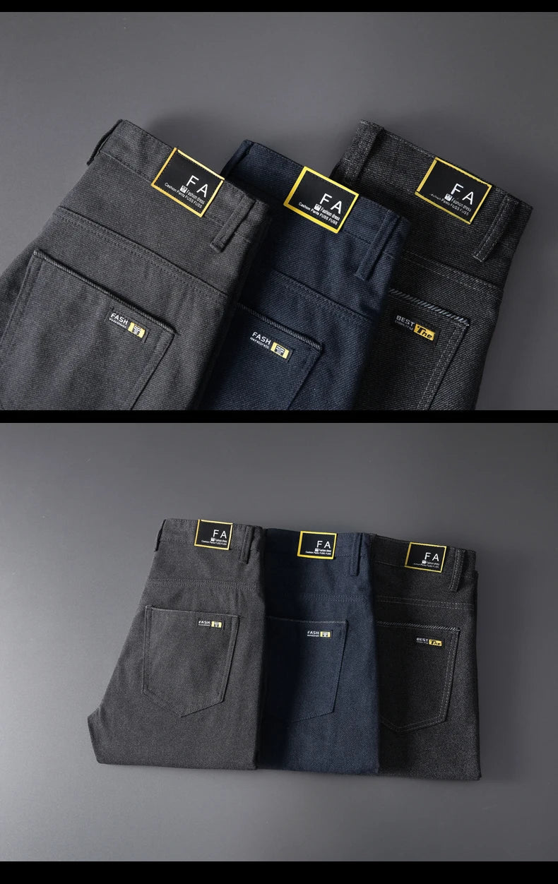Classic Soft Grinding cotton Pants Men Business Casual Pants 2023 Autumn New Straight Slim Fashion Gray Black Brand Trousers