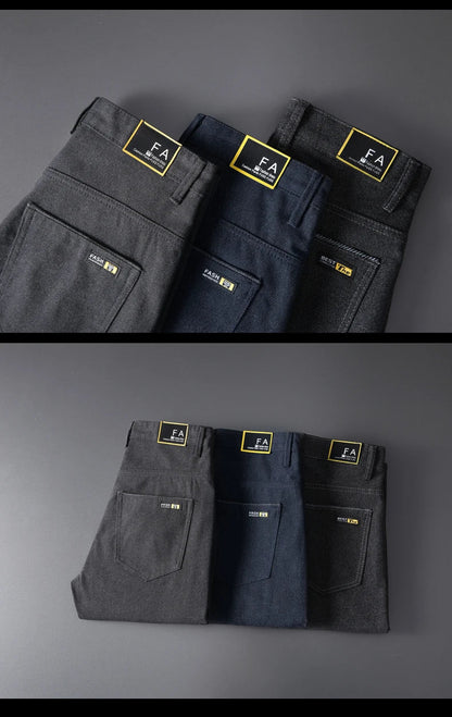 Classic Soft Grinding cotton Pants Men Business Casual Pants 2023 Autumn New Straight Slim Fashion Gray Black Brand Trousers