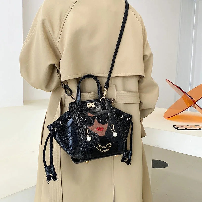 Cartoon Girl Handbag High Quality PU Leather Shoulder Bag for Women Pearl Crossbody Bag Designer Messenger Bag Female Satchel