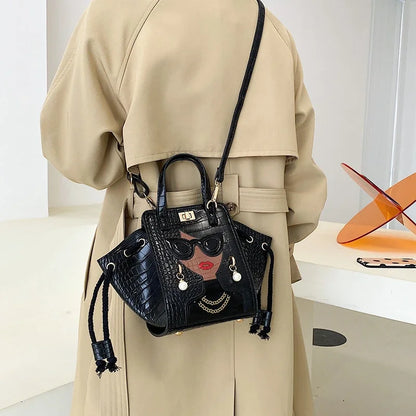 Cartoon Girl Handbag High Quality PU Leather Shoulder Bag for Women Pearl Crossbody Bag Designer Messenger Bag Female Satchel